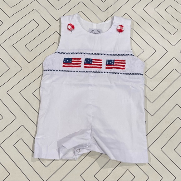 The Bella Bean White American Flag Smocked Romper - Picture 1 of 9